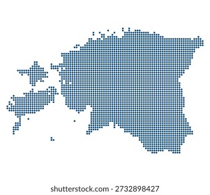Mapa pontilhado azul da Estônia para o governo eletrônico e a nuvem soberana da IA. Mapa da Estônia pontilhado mapa de estilo.