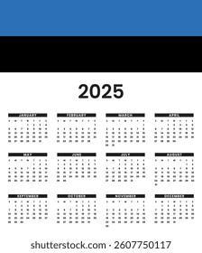 ESTONIA calendar of 2025 stock vector.