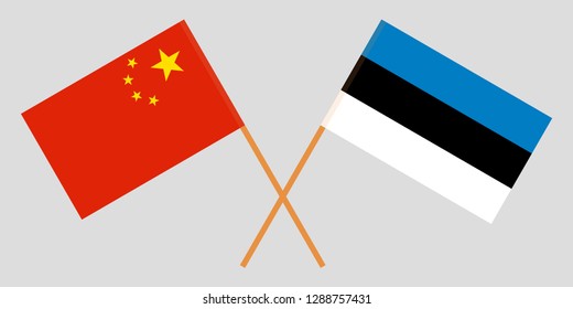 Estonia and China. The Estonian and Chinese flags. Official proportion. Correct colors. Vector illustration