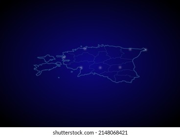 Estonia concept vector map with glowing cities, map of Estonia suitable for technology,innovation or internet concepts.