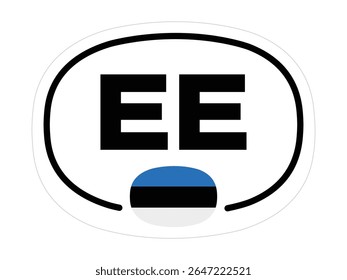 Estônia Código do país Adesivo - Oval EE com bandeira tricolor nacional - Imagem de alta qualidade vetorial Stock