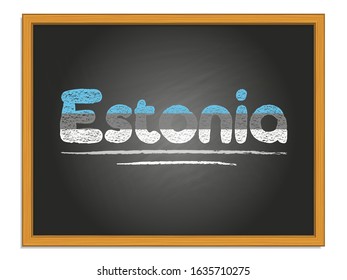 Estonia country name and flag color chalk lettering on black chalkboard