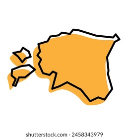 Estonia country simplified map. Orange silhouette with thick black sharp contour outline isolated on white background. Simple vector icon