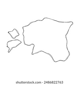 Estonia country simplified map.Thin triple pencil sketch outline isolated on white background. Simple vector icon