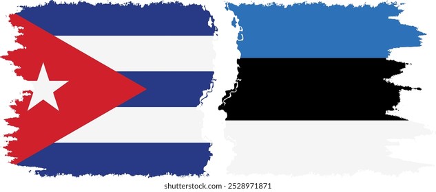 Estonia and  Cuba grunge flags connection, vector