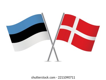 Estonia and Denmark crossed flags. Estonian and Danish flags on white background. Vector icon set. Vector illustration.