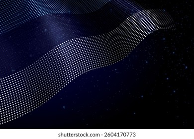 Estonia digital flag made of dots, waving over a starry dark background