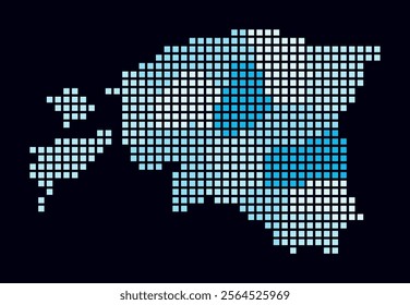 Estonia dotted map. Digital style map of the country on dark background. Estonia shape with square dots. Colored dots style. Large size squares. Plain vector illustration.