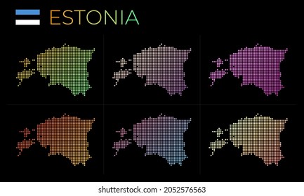 Estonia dotted map set. Map of Estonia in dotted style. Borders of the country filled with beautiful smooth gradient circles. Cool vector illustration.