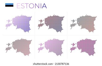 Estonia dotted map set. Map of Estonia in dotted style. Borders of the country filled with beautiful smooth gradient circles. Classy vector illustration.