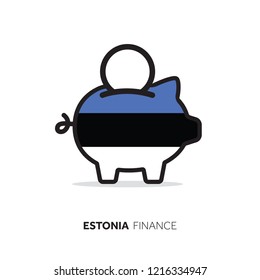 Estonia economic concept. Piggy bank with national flag.