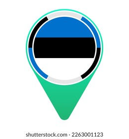 Estonia (EE) National Flag Circular Round Target Pin Green Map Pointer Location Mark Logo Icon Isolated on White Background