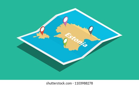 estonia explore maps with isometric style and pin location tag on top vector illustration