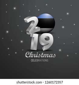 Estonia Flag 2019 Merry Christmas Typography. New Year Abstract Celebration background
