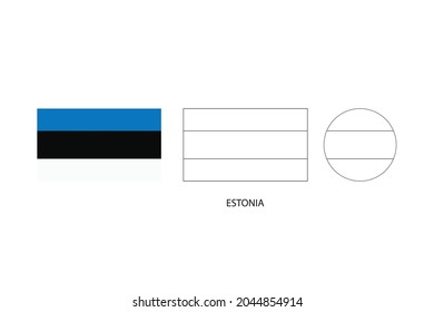 Estonia flag 3 versions, Vector illustration, Thin black line of rectangle and the circle on white background.