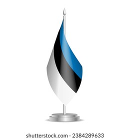 Estonia flag - 3D mini flag hanging on desktop flagpole. Usable for summit or conference presentaiton. Vector illustration with shading.