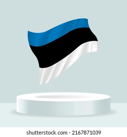 Estonia flag. 3d rendering of the flag displayed on the stand. Waving flag in modern pastel colors. Flag drawing, shading and color on separate layers, neatly in groups for easy editing.