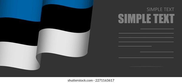 Fondo del rectángulo de la bandera de Estonia, fondo de pantalla en color negro en modo oscuro de Estonia, banner del sitio web Estonia tono negro y blanco con texto gris.
