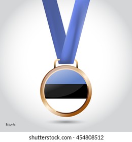 Estonia Flag in Bronze Medal. Olympic Game Bronze Medal. Vector Illustration