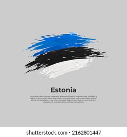 Estonia flag. Brush strokes. Brush painted estonian flag on a white background. Vector design national poster, template. Place for text. State patriotic banner of estonia, cover. Copy space