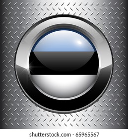 Botón de bandera de Estonia sobre fondo de metal, vector.