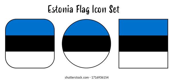 Estonia Flag Button set - rounded, circle, and square for European push button concepts.	