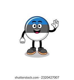 estonia flag cartoon doing wave hand gesture , character design