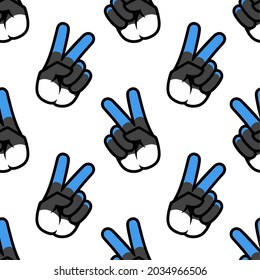 Estonia flag in the form of a peace sign. Seamless background. Gesture V victory sign, patriotic sign, icon for apps, websites, T-shirts, souvenirs, etc., isolated on white background