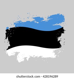 Estonia Flag grunge. Brush strokes and ink splatter. National symbol of Estonian state
