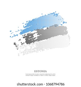 Estonia flag with halftone effect, grunge texture. Isolated on white background. Vector illustration.