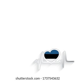 Estonia flag heart shaped and heartbeat line isolated on white. Estonia Patriotic Background. Vector illustration.