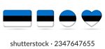 Estonia flag icon or badge set. Estonian square, heart and circle national symbol or banner. Vector illustration.