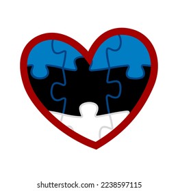 Estonia flag icon. Colored puzzle pieces of the Estonian flag. Symbol of love. Heart isolated on white background - logo. Graphic emblem.