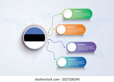 Estonia Flag with Infographic Design isolated on Dot World map. Vector illustration.