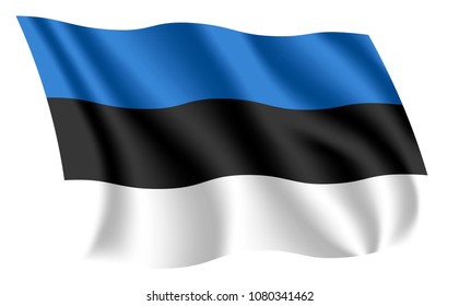 Estonia flag. Isolated national flag of Estonia. Waving flag of the Republic of Estonia. Fluttering textile estonian flag.