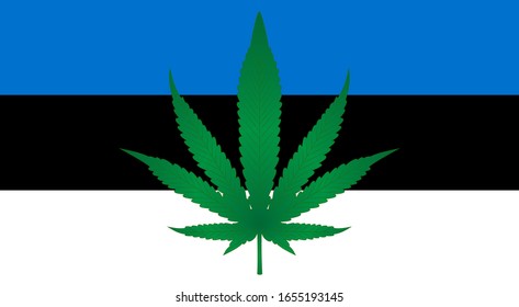 Estonia flag isolated vector illustration with real proportions . Naitonal isignia has a realistic cannabis leaf to represent growing legal medical cbd and cannabis agriculture industry