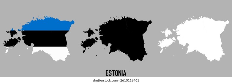 Estonia flag and map shape black and gray color