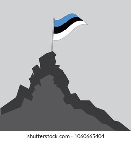 Estonia flag on the mountain peak. Business concept, goal achievement, success, winning. Flat style,flag of Estonia, vector illustration.EPS10.