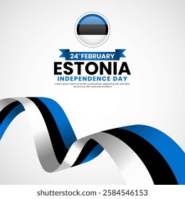 Estonia flag ribbon for independence day square banner background with blank space area
