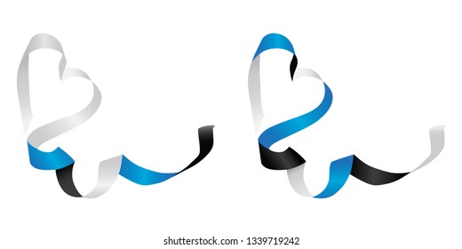 Estonia flag ribbons heart on white background, vector illustration.