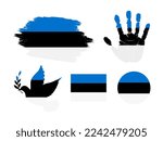 Estonia flag set, flag of Estonia collection. Flag in grunge, Dove, Handprint, square and round shape. vector illustration