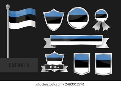 Estonia flag set. Collection of Estonia national emblems. Flat design of flags collection.