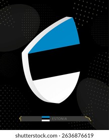 Estonia Flag Shield icon in 3D on Dark Modern Abstract Rugby Background. Perfect for sports events, heritage themes, national celebrations, and patriotic designs.