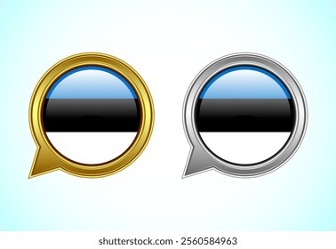 Estonia flag speech bubble. Speaking flag icon in gold and silver color
