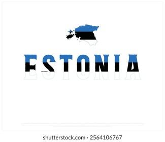 ESTONIA flag Typography with map on a white background, Vector design of ESTONIA flag typography, map of Estonia, National Day Design, ESTONIA Day design