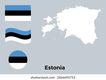 Conjunto de Vectores de bandera de Estonia y Variantes de mapa de Country - Símbolos nacionales de Estonia