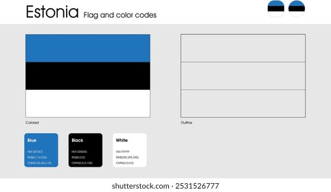 Estonia Versión de la bandera de colores, contorno e iconos