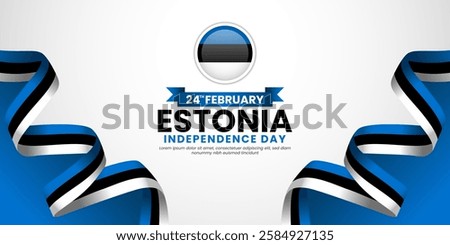 Estonia Flag Waving Ribbon Background for Independence Day Design with blank space area