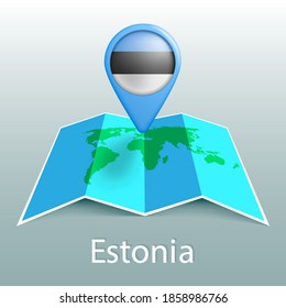 Estonia flag world map in pin with name of country