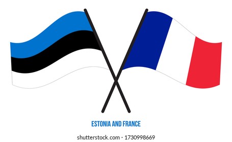 Estonia and France Flags Crossed And Waving Flat Style. Official Proportion. Correct Colors.